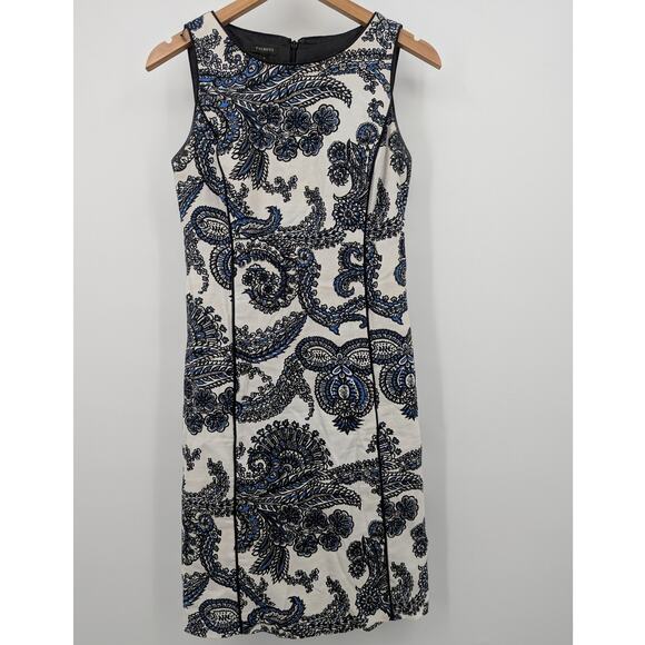 Talbots Blue Black Paisley Jacquard Sleeveless Sheath Dress Size 2 Classic - Picture 1 of 5